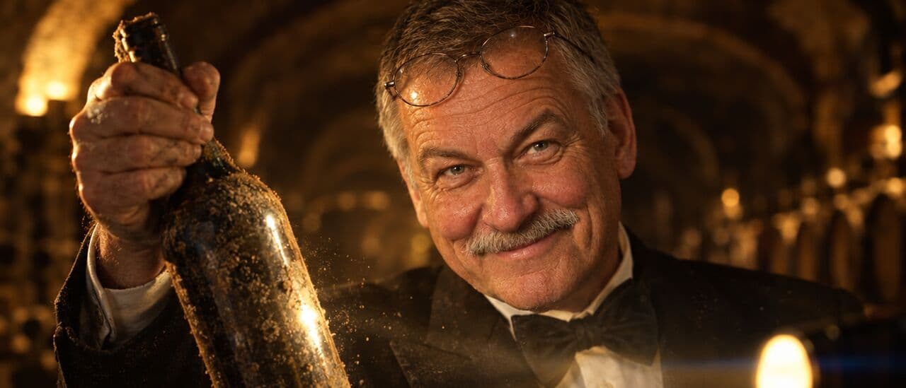 Film still: Werner in the wine cellar with the 1966 vintage